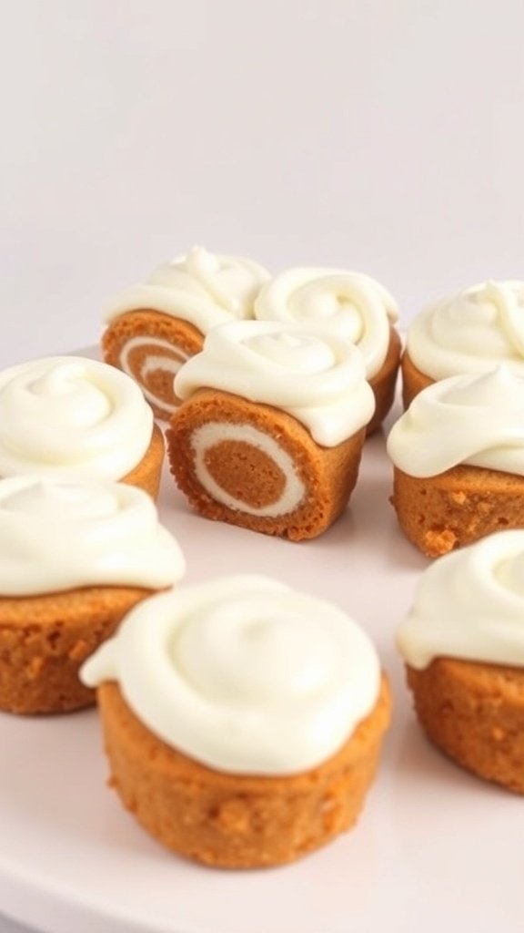 Mini carrot cake rolls topped with cream cheese frosting