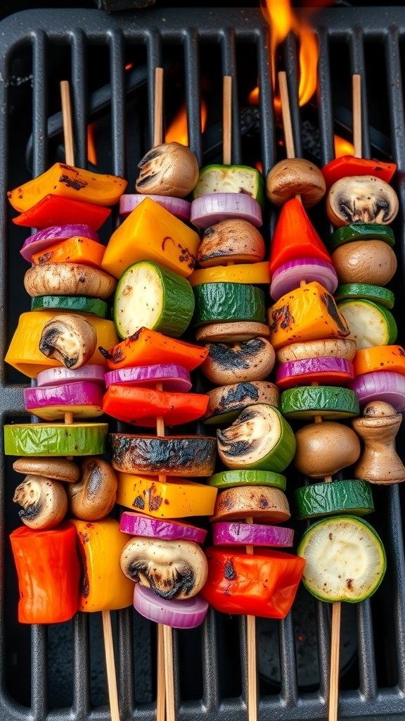 Colorful grilled vegetable skewers on a grill