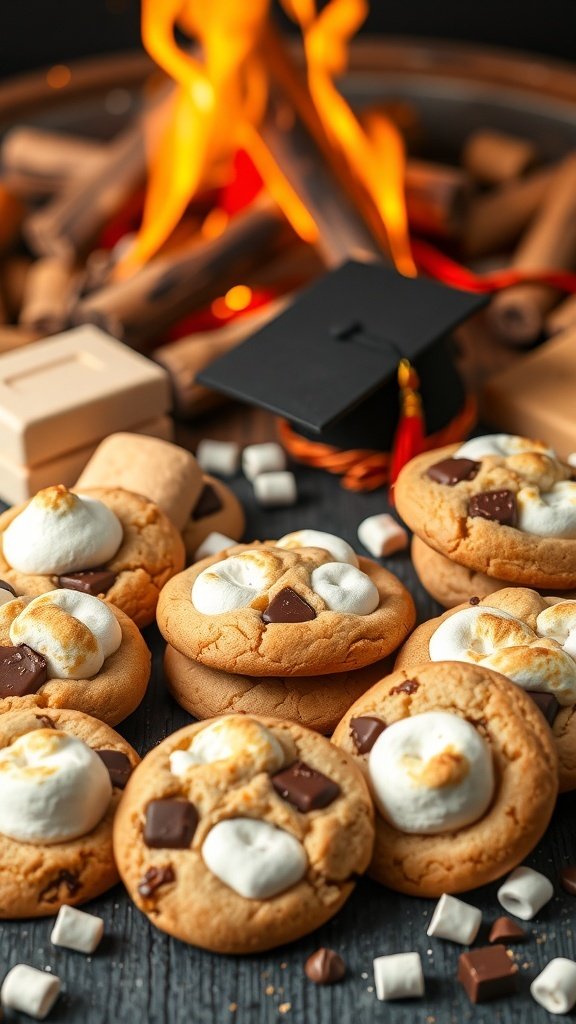 Delicious s'mores cookies with marshmallows and chocolate, perfect for graduation celebrations.