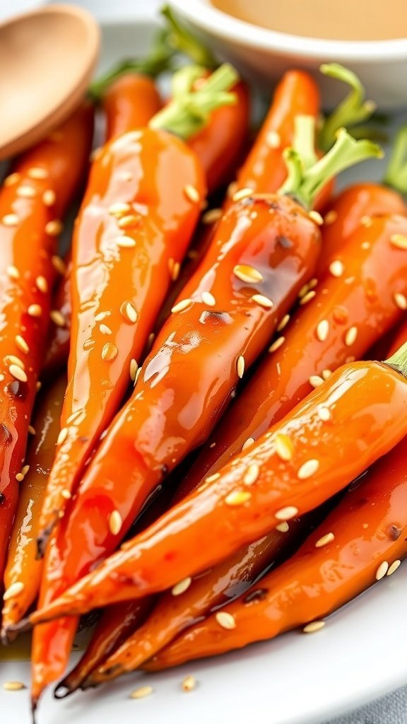 Honey-glazed steamed carrots with sesame seeds