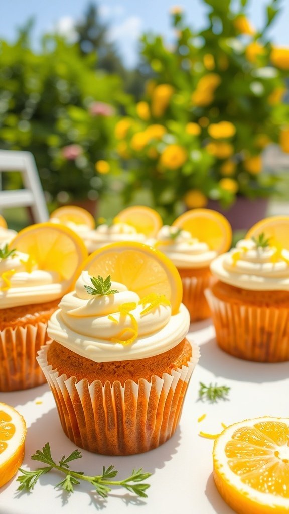 Zesty lemon-carrot cake cupcakes with lemon slices and frosting