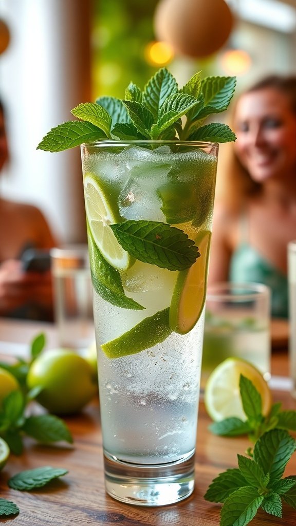A refreshing mojito garnished with mint and lime, perfect for summer.