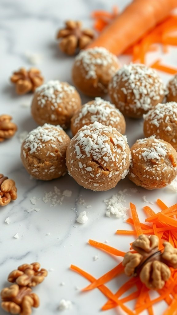 Healthy carrot cake energy balls with walnuts and shredded carrots