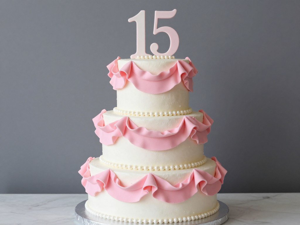 15th birthday celebration cake with pink ruffles 15th birthday celebration cake with pink ruffles