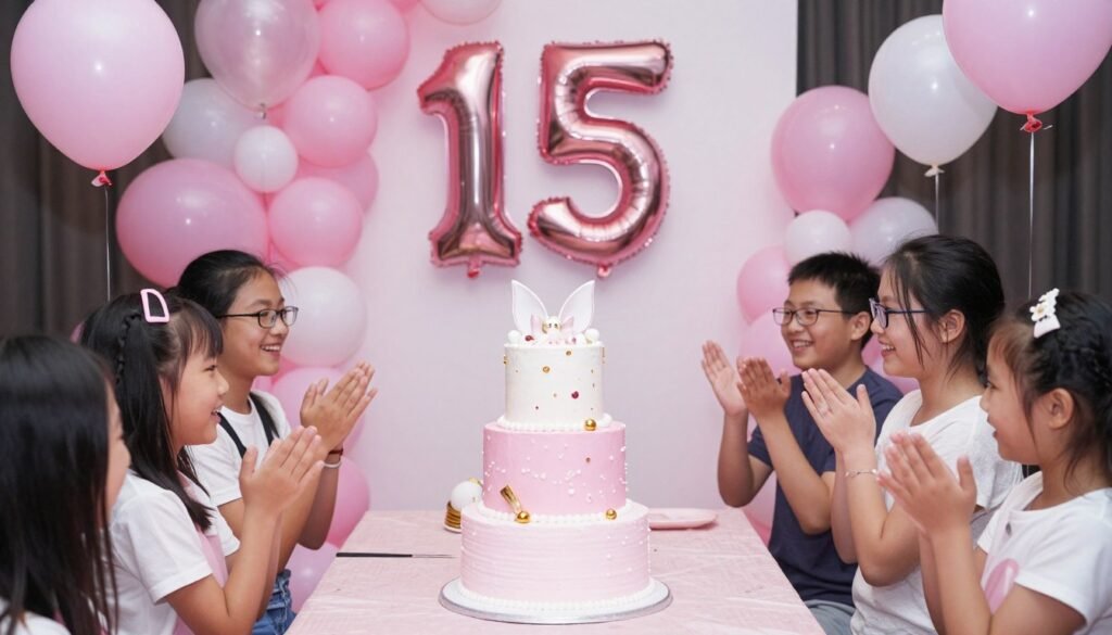 15th birthday party celebration with beautiful aesthetic cake centerpiece 15th birthday party celebration with beautiful aesthetic cake centerpiece