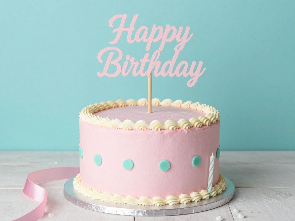 1950s retro birthday cake with pastel colors