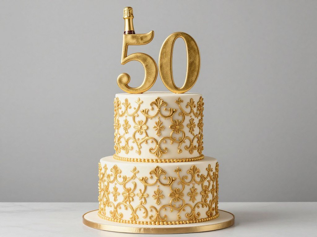 50th birthday cake with gold accents and elegant design 50th birthday cake with gold accents and elegant design