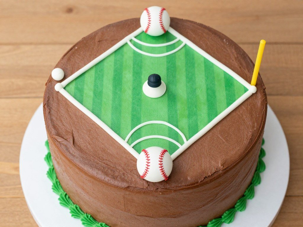 Baseball diamond birthday cake with detailed field markings