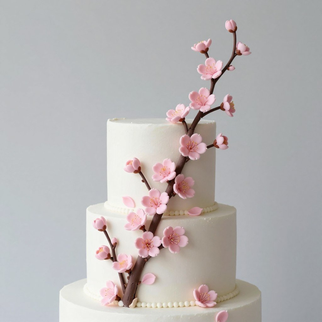 Cherry blossom cake with pink branch decorations Cherry blossom cake with pink branch decorations