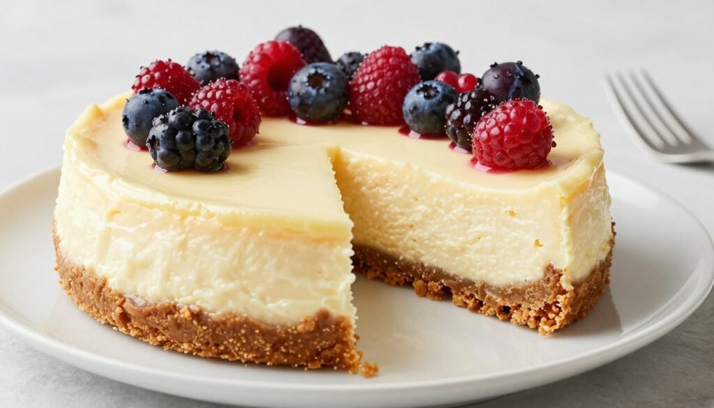 Classic New York style cheesecake with berry topping