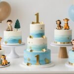 Colorful 1st birthday cake designs for boys displayed on celebration table