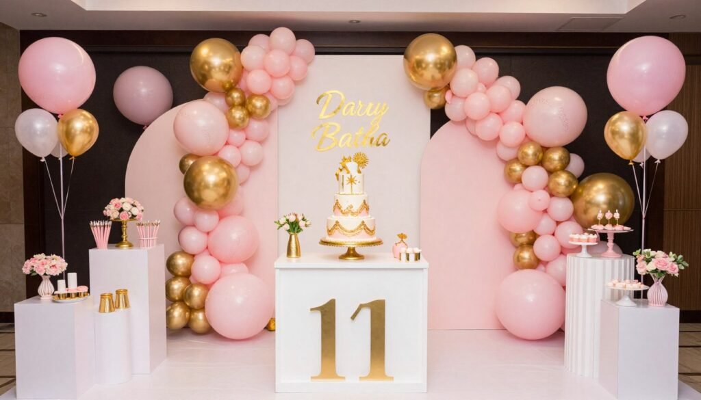 Coordinated party setup with matching cake and decorations Coordinated party setup with matching cake and decorations