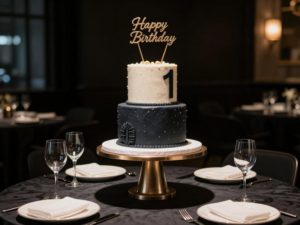 Elegant birthday cake display setup for men's celebration