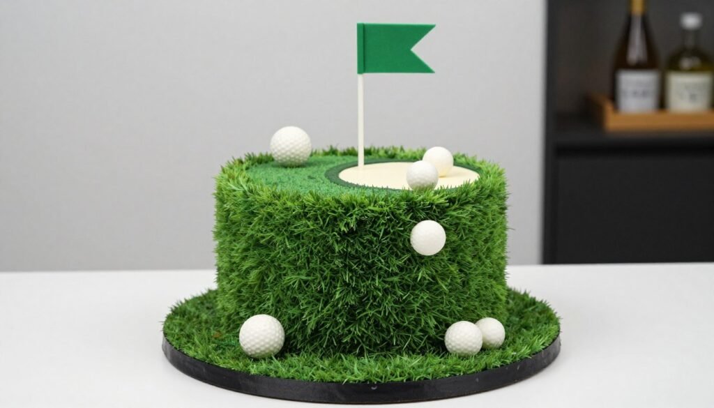 Elegant golf themed birthday cake for men with putting green design