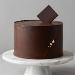 Elegant minimalist birthday cake for men with dark chocolate ganache and gold accents