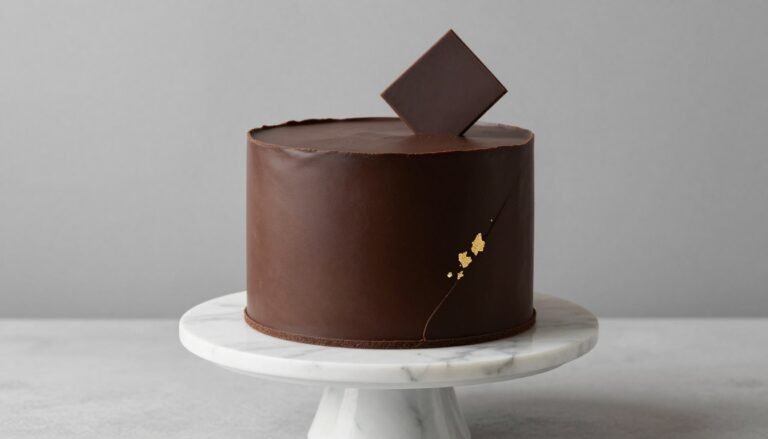 Elegant minimalist birthday cake for men with dark chocolate ganache and gold accents