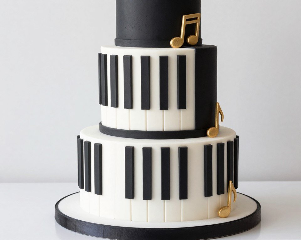 Elegant music themed birthday cake for men with piano keys design