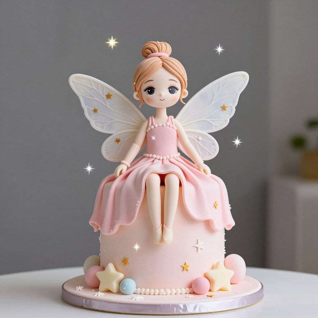 Fairy character cake with wings and stars Fairy character cake with wings and stars