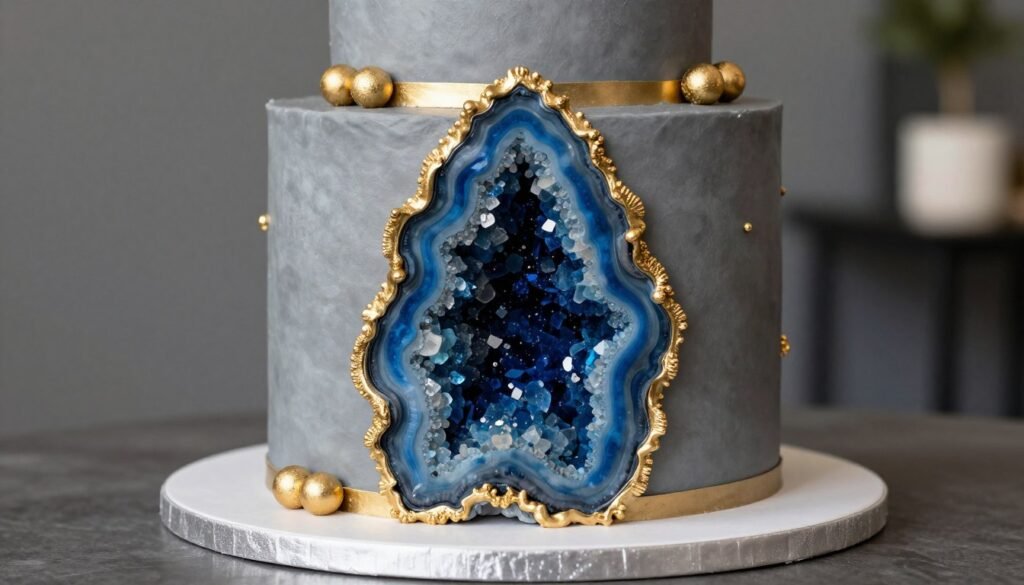Geode inspired birthday cake for men with crystal details