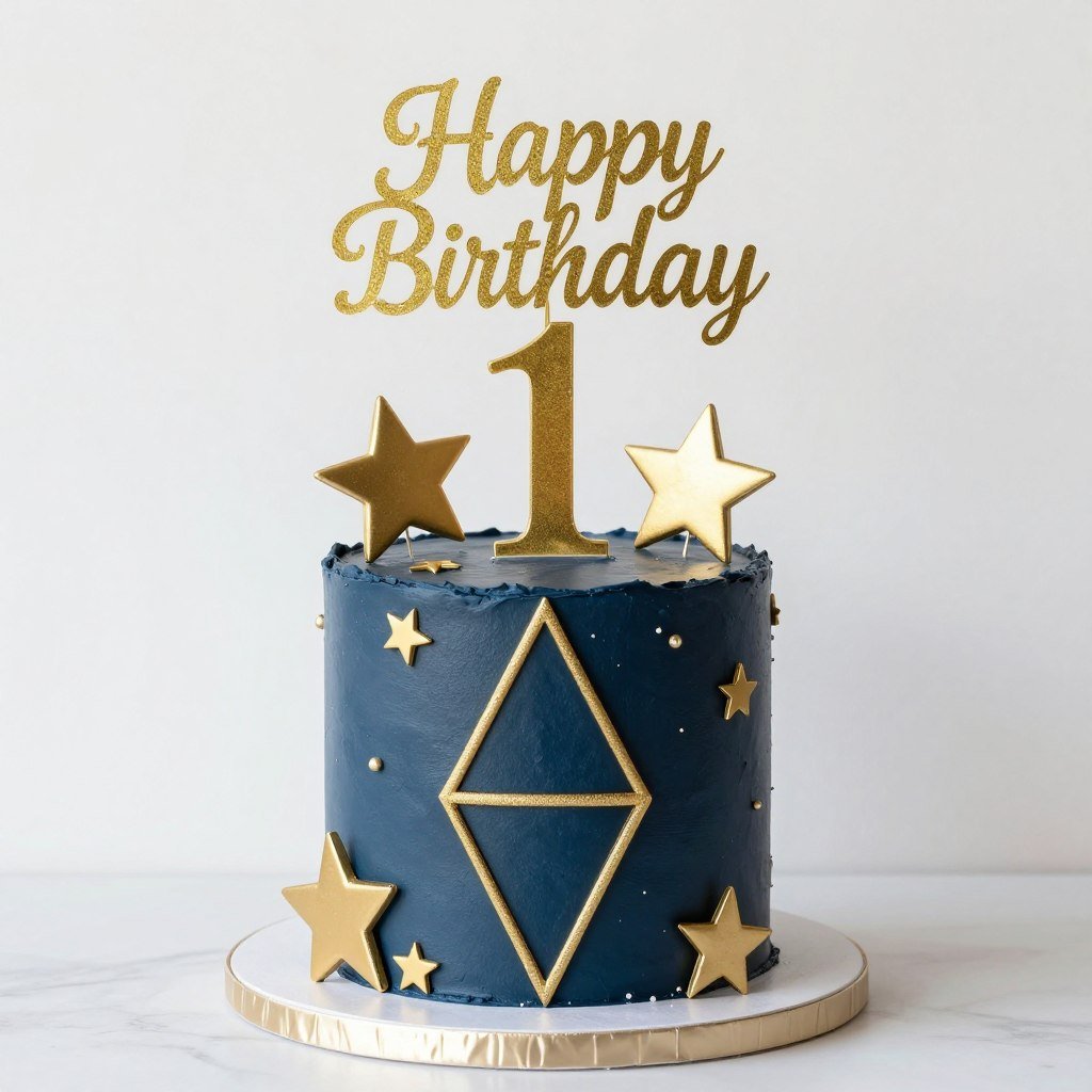 Gold and blue first birthday cake Gold and blue first birthday cake