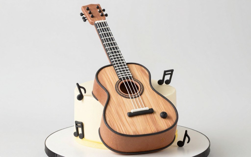 Guitar-shaped birthday cake for music-loving dad