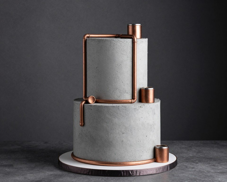 Industrial style birthday cake for men with concrete texture