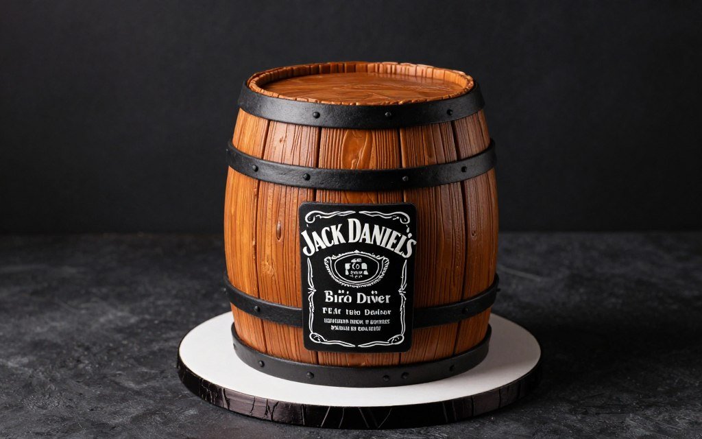 Jack Daniel's inspired birthday cake for men with whiskey barrel design