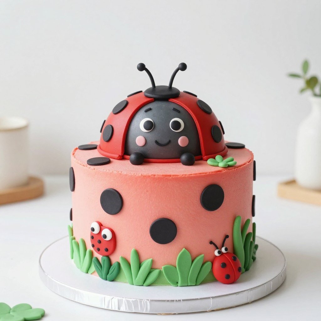 Ladybug cake with red and black polka dots Ladybug cake with red and black polka dots