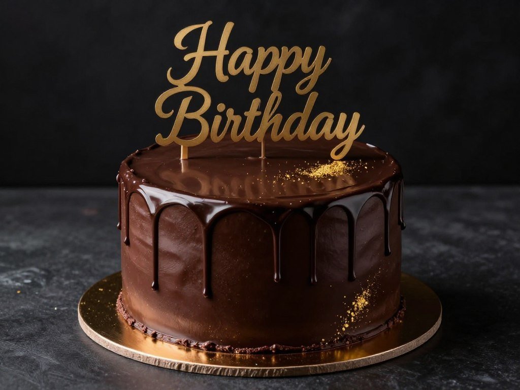 Luxury dark chocolate birthday cake for men with ganache drip