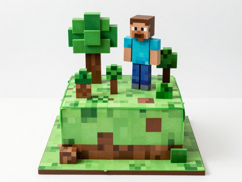 Minecraft birthday cake with blocky pixel design