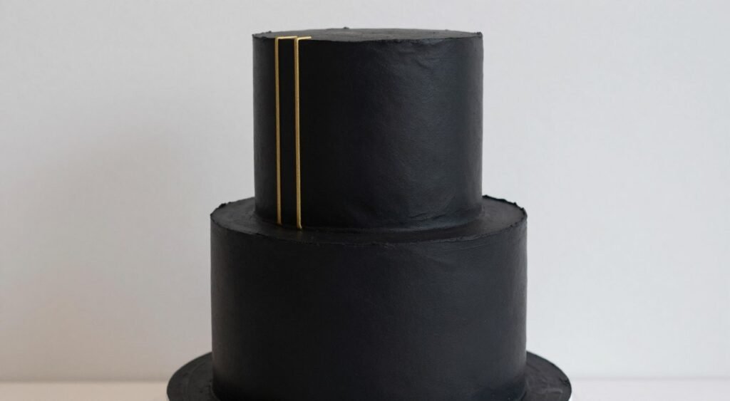 Minimalist black birthday cake with simple gold line accent Minimalist black birthday cake with simple gold line accent