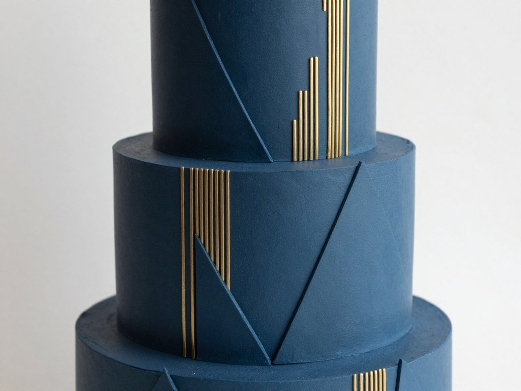 Modern geometric birthday cake design for men with navy blue fondant