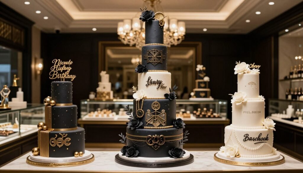 Multi-tier sophisticated birthday cake for men