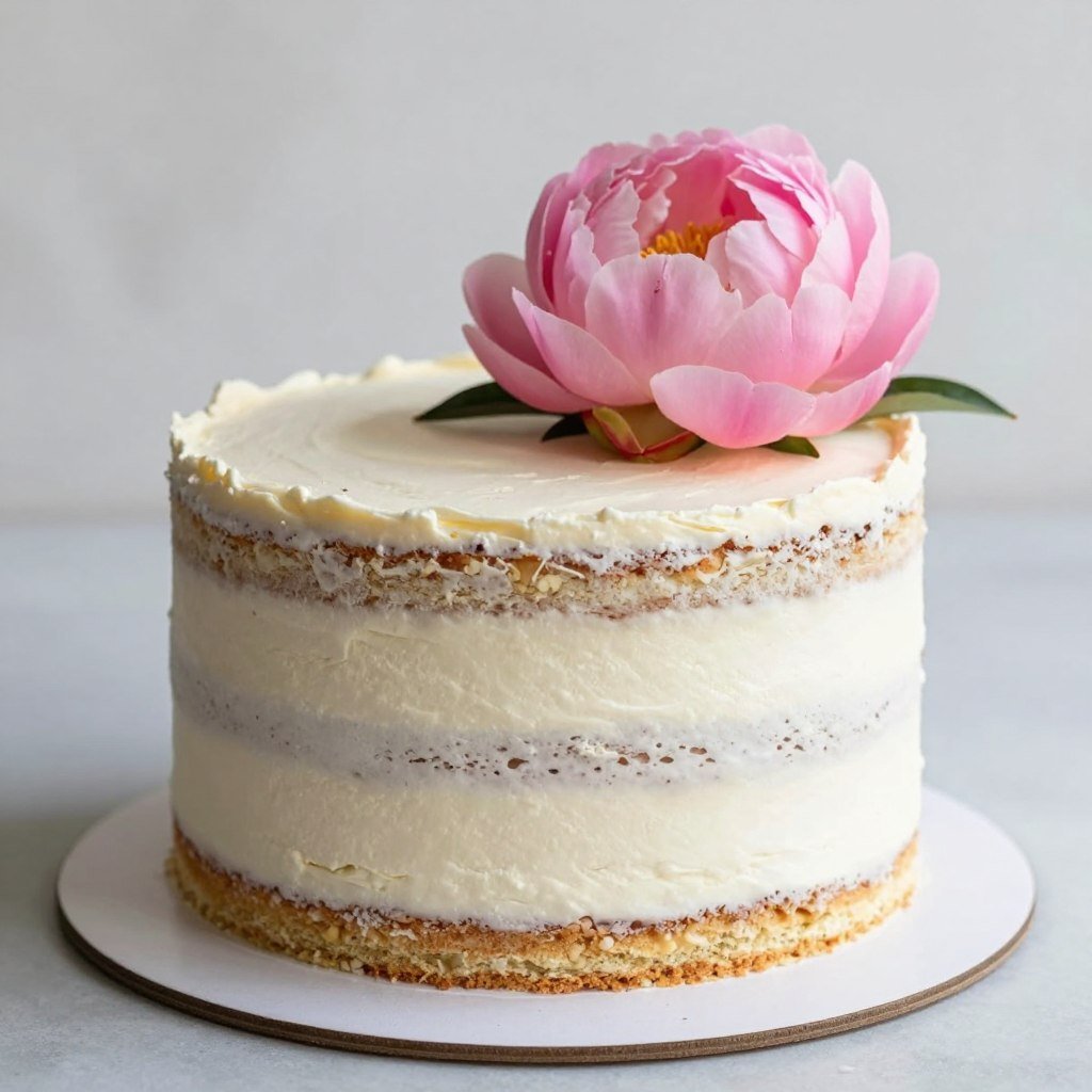 Naked cake with single peony flower decoration Naked cake with single peony flower decoration