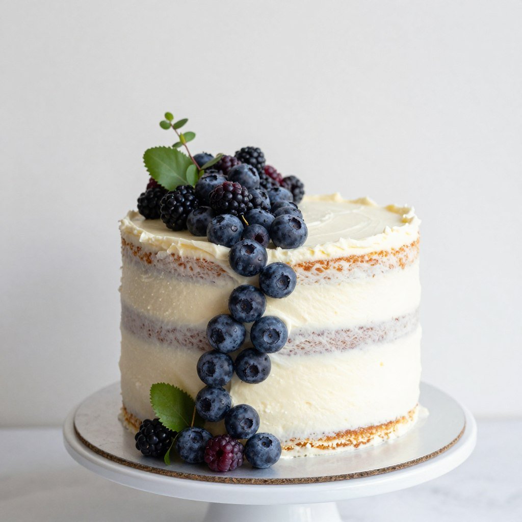Naked layer cake with fresh berries decoration