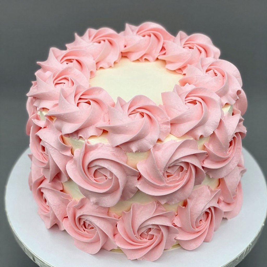 Pastel buttercream rosette cake with gradient flowers Pastel buttercream rosette cake with gradient flowers