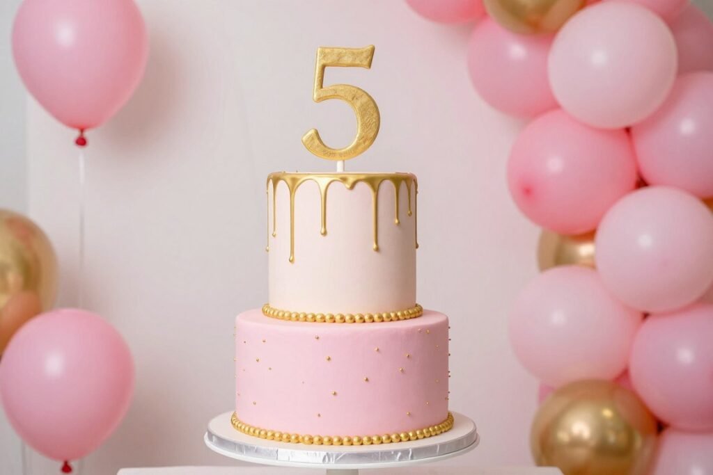 Pink and gold themed cake matching party colors Pink and gold themed cake matching party colors