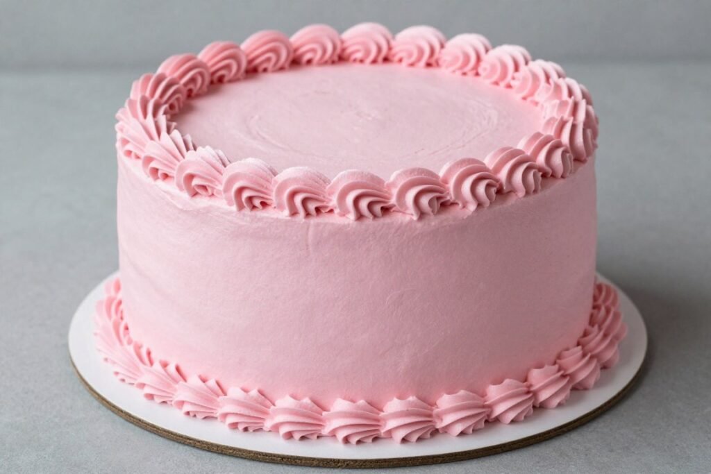 Pink buttercream cake with simple piped border Pink buttercream cake with simple piped border