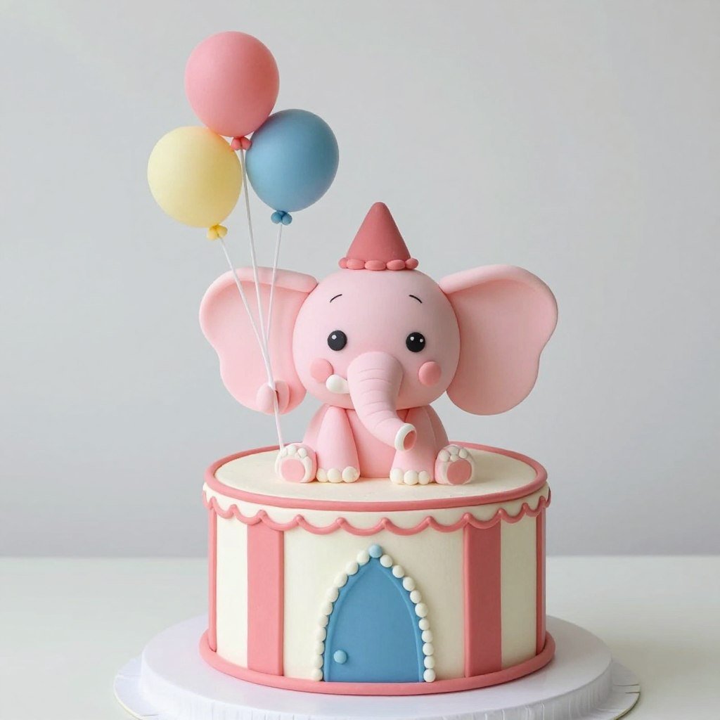 Pink elephant with balloon cake topper design Pink elephant with balloon cake topper design