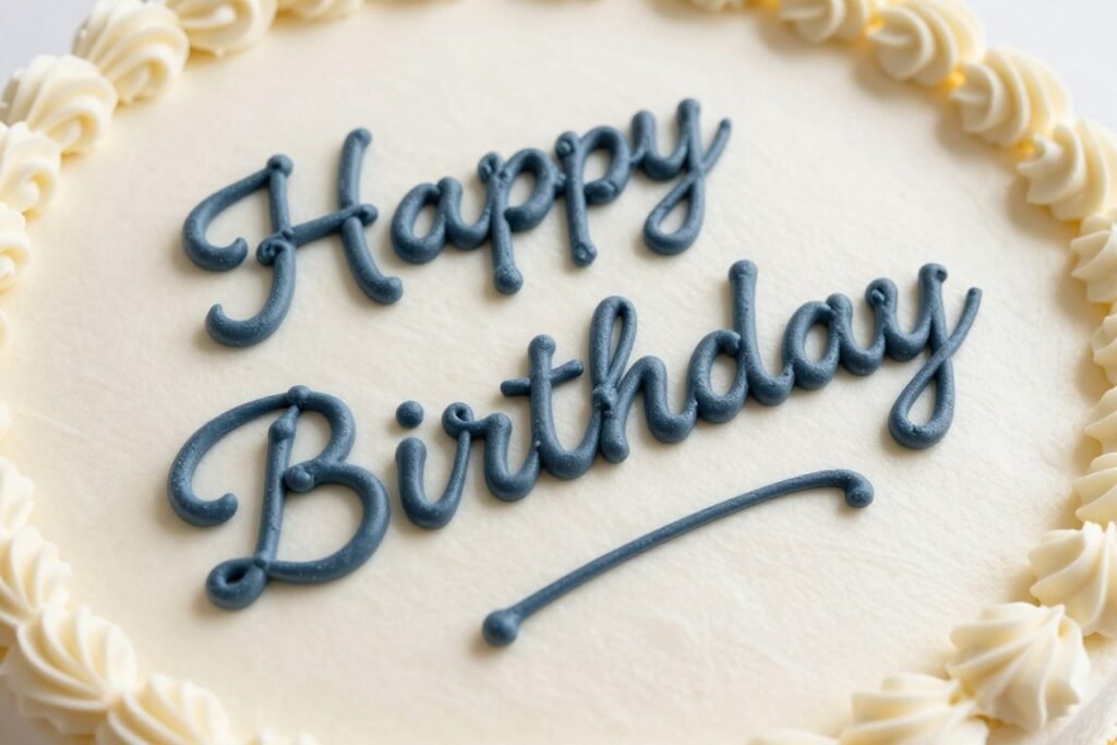 Piped birthday message on cake surface