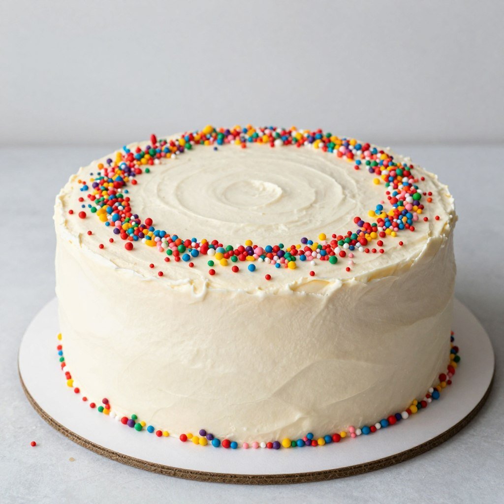Plain cake with colorful sprinkle decoration Plain cake with colorful sprinkle decoration