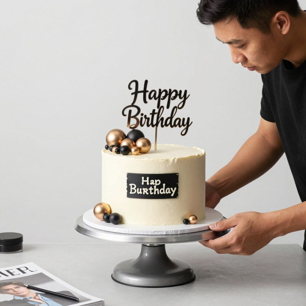 Professional style birthday cake photography for men