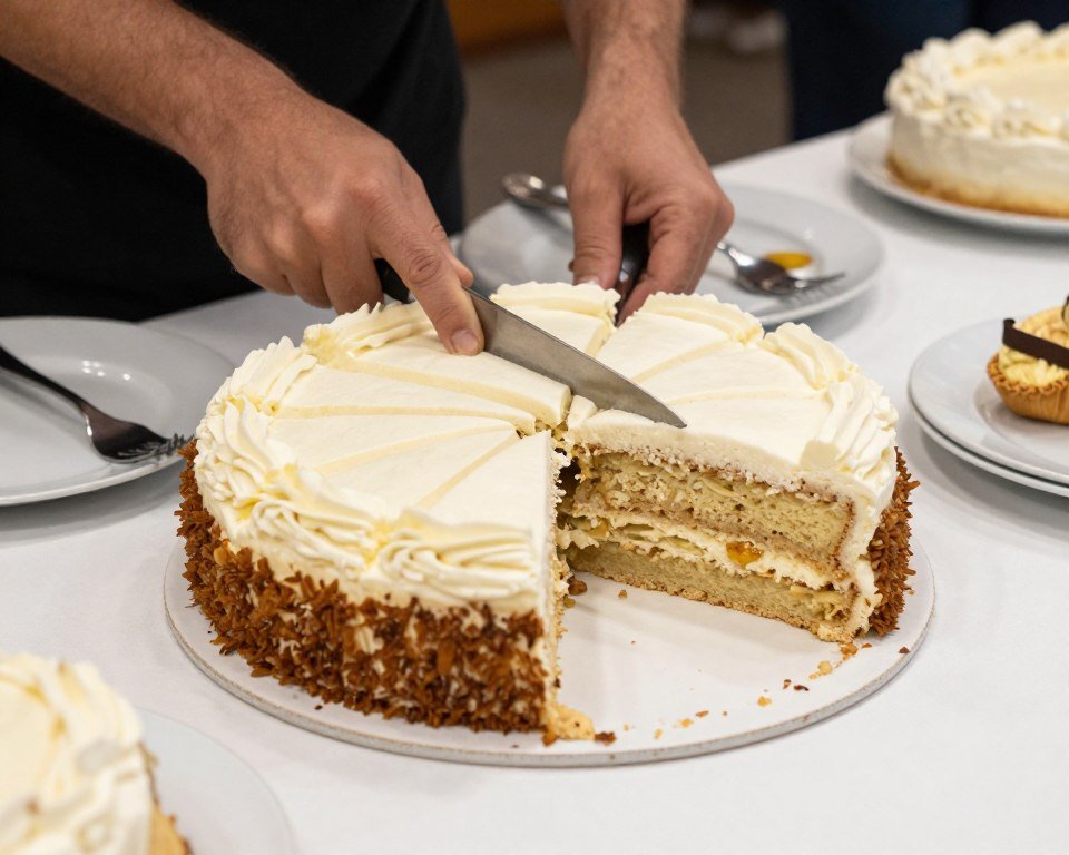 Properly sliced cake showing even portions