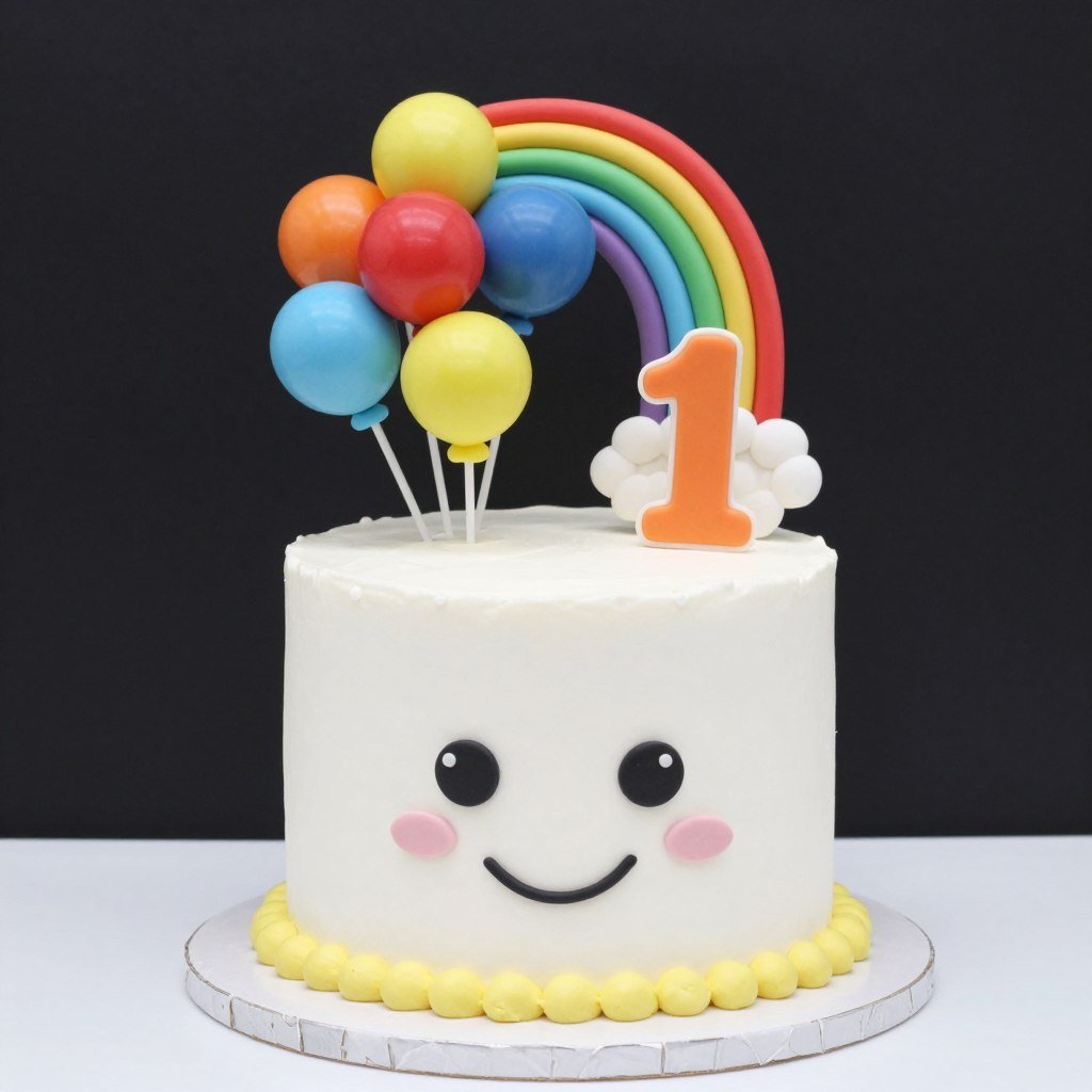 Rainbow balloon cake with fondant balloons on top Rainbow balloon cake with fondant balloons on top