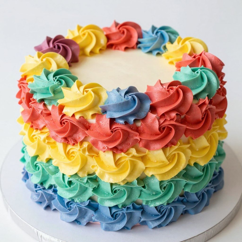 Rainbow rosette cake with colorful buttercream flowers Rainbow rosette cake with colorful buttercream flowers