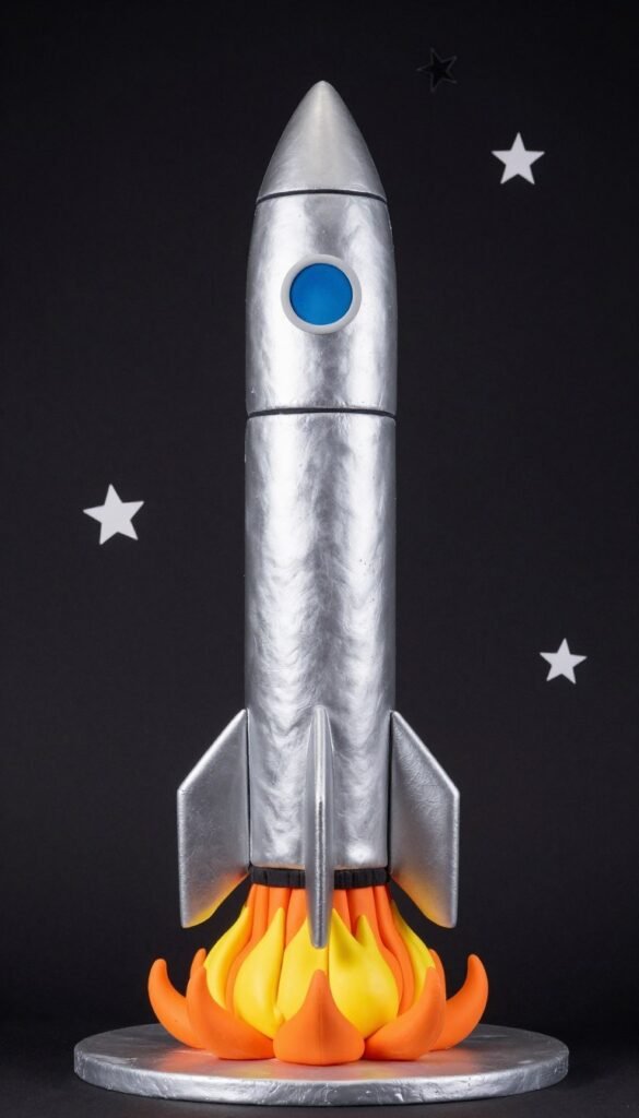 Rocket ship birthday cake vertical design Rocket ship birthday cake vertical design