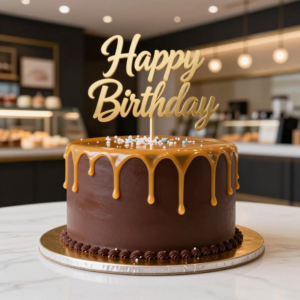 Salted caramel birthday cake for men with caramel drip