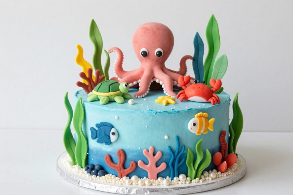 Sea creatures birthday cake design Sea creatures birthday cake design