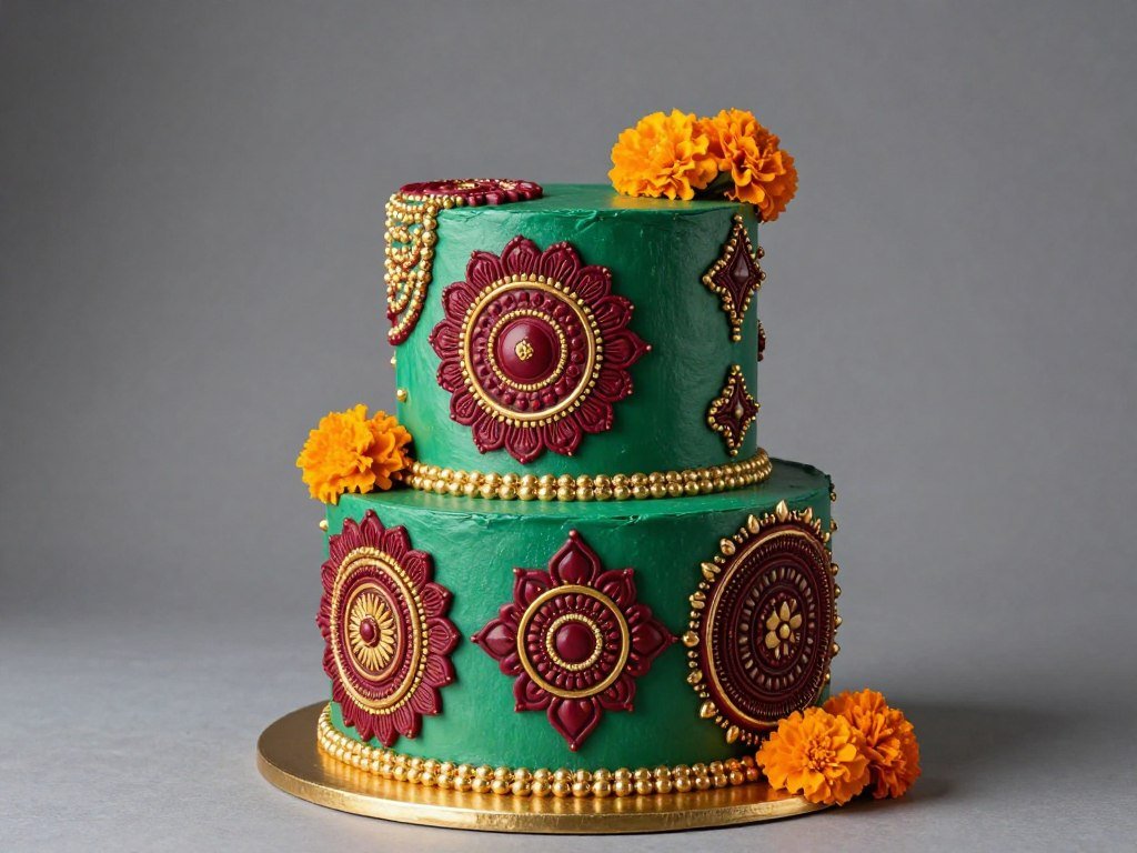 South Asian inspired birthday cake with intricate henna patterns and vibrant colors South Asian inspired birthday cake with intricate henna patterns and vibrant colors