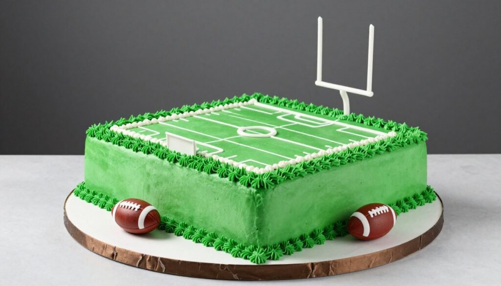 Sports-themed birthday cake featuring football design elements